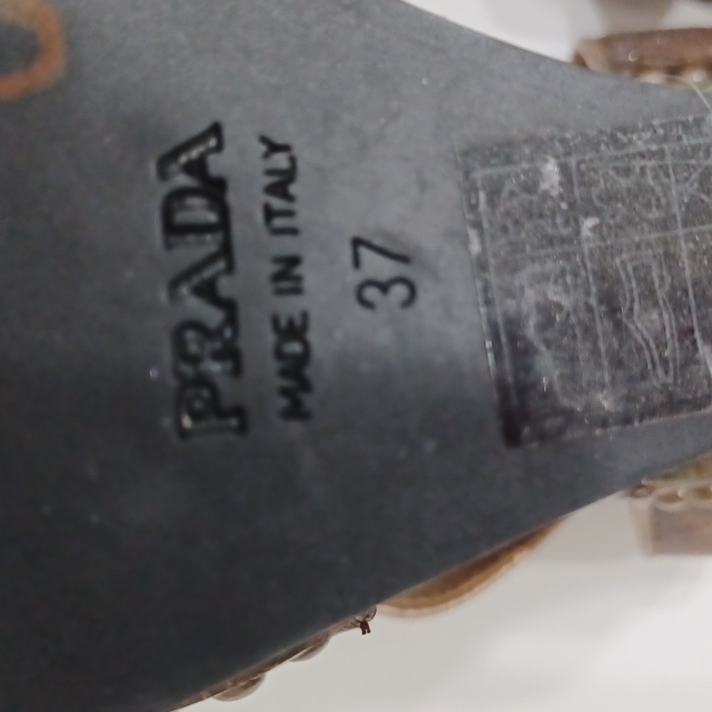 Prada Gold/Bronze Metallic Wooden Wedge Heels EU 37 - Picture 12 of 13